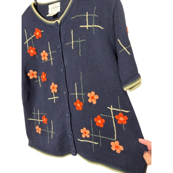 Christopher & Banks Navy Embroidered Floral Button Front Cardigan Sweater L - Picture 2 of 6